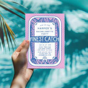 Retro Pink Bachelorette Party Vintage Sardine Fish Invitation