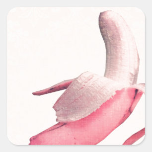 Retro Pink Banana Art Square Sticker