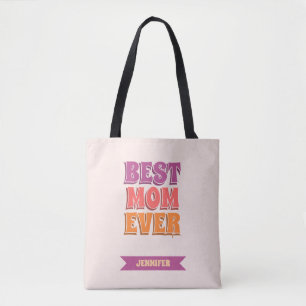 Retro Pink Best Mom Ever Custom Name Colourful Tote Bag
