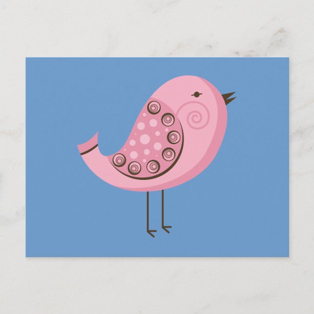 Retro Pink Bird Postcard (Front)