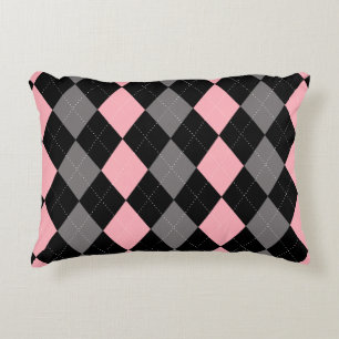 Retro Pink Black Grey Argyle Accent Pillow