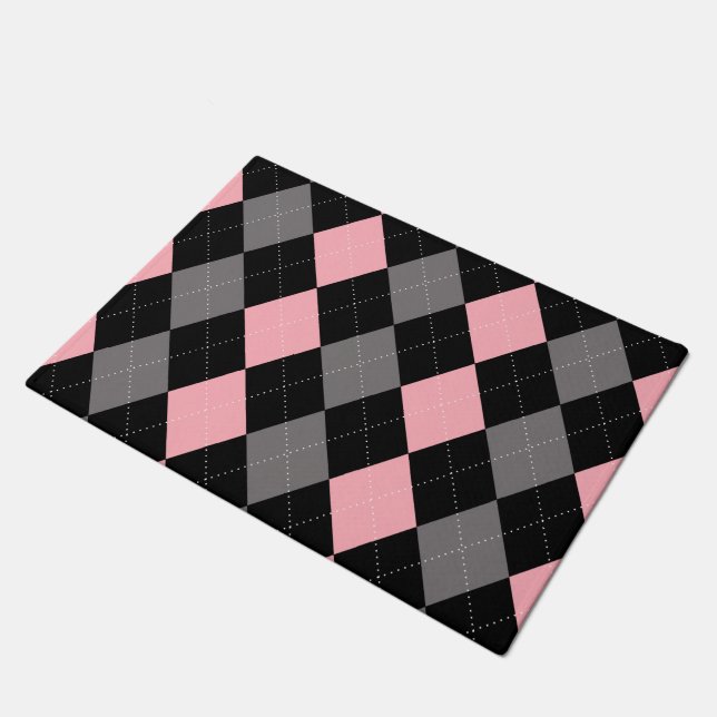 Retro Pink Black Grey Argyle Doormat (Angled)