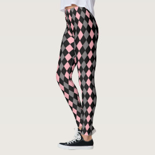Retro Pink Black Grey Argyle Leggings