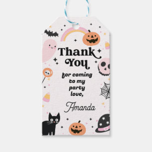 Retro Pink Black Halloween Birthday  Gift Tags