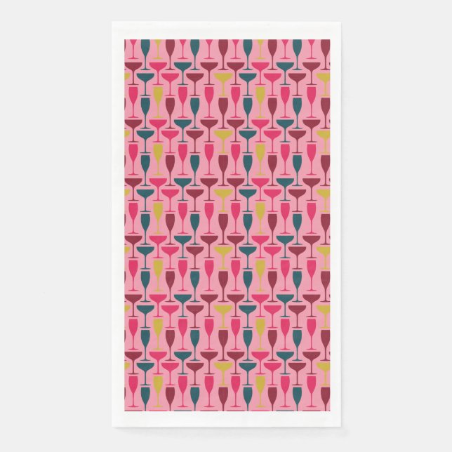Retro pink, blue and red wine glass pattern napkin (Front)