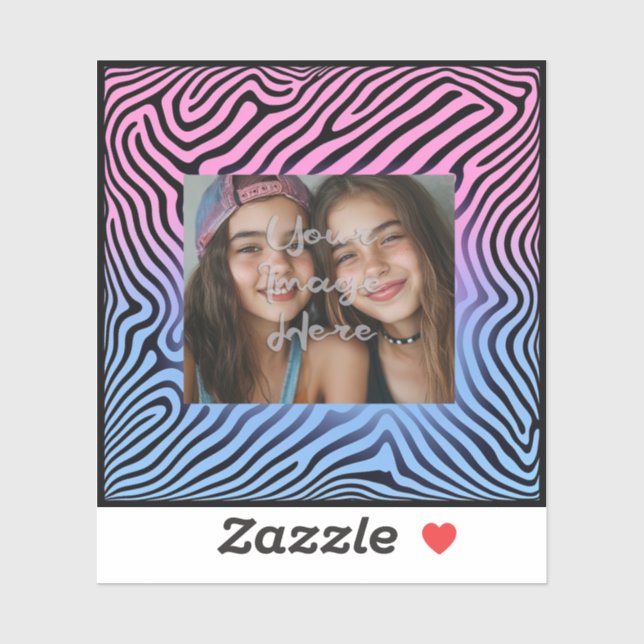 Retro Pink Blue Gradient Zebra Stripe Photo Frame (Sheet)