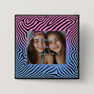 Retro Pink Blue Gradient Zebra Stripe Photo Frame 2 Inch Square Button