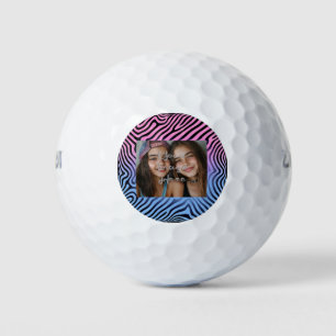 Retro Pink Blue Gradient Zebra Stripe Photo Frame Golf Balls