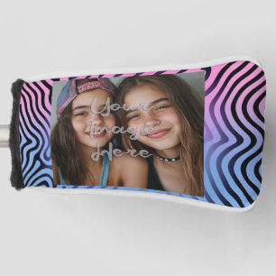 Retro Pink Blue Gradient Zebra Stripe Photo Frame Golf Head Cover