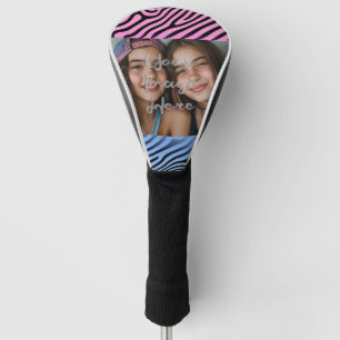 Retro Pink Blue Gradient Zebra Stripe Photo Frame Golf Head Cover