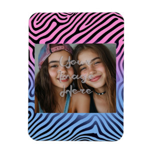 Retro Pink Blue Gradient Zebra Stripe Photo Frame Magnet