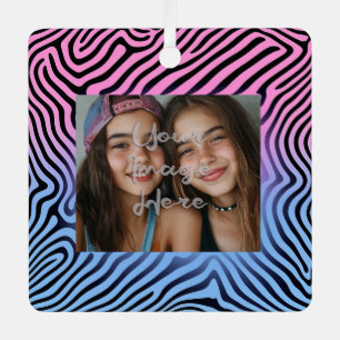 Retro Pink Blue Gradient Zebra Stripe Photo Frame Metal Ornament