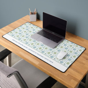 Retro Pink, Blue & Green Floral Custom Text Desk Mat