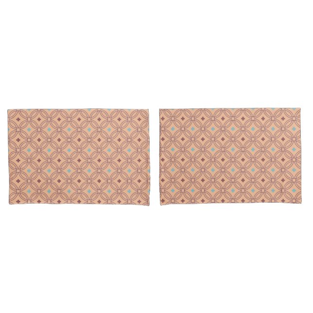 Retro Pink & Blue Interlocking Geometric Pattern Pillowcase (Front-Set)