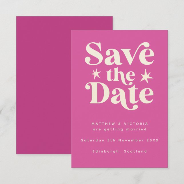 Retro Pink Boho Simple Save the Date Card (Front/Back)