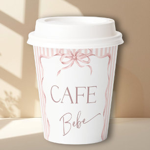 Retro Pink Bow Cafe Bebe Girl Coffee Baby Shower Paper Cups
