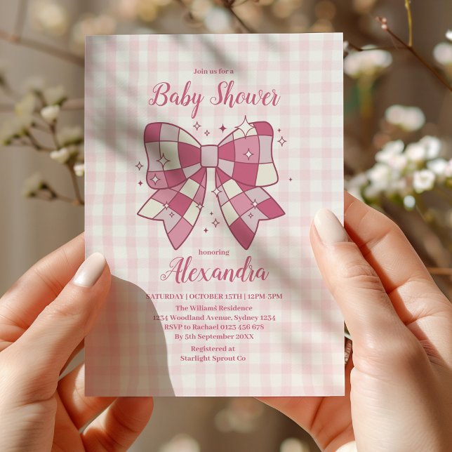 Retro Pink Bow Girl Baby Shower  Invitation (Creator Uploaded)