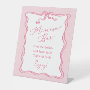 Retro Pink Bow She's Tying the Knot Mimosa Bar Pedestal Sign