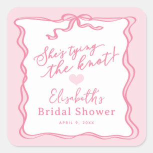 Retro Pink Bow She's Tying the Knot  Square Sticker