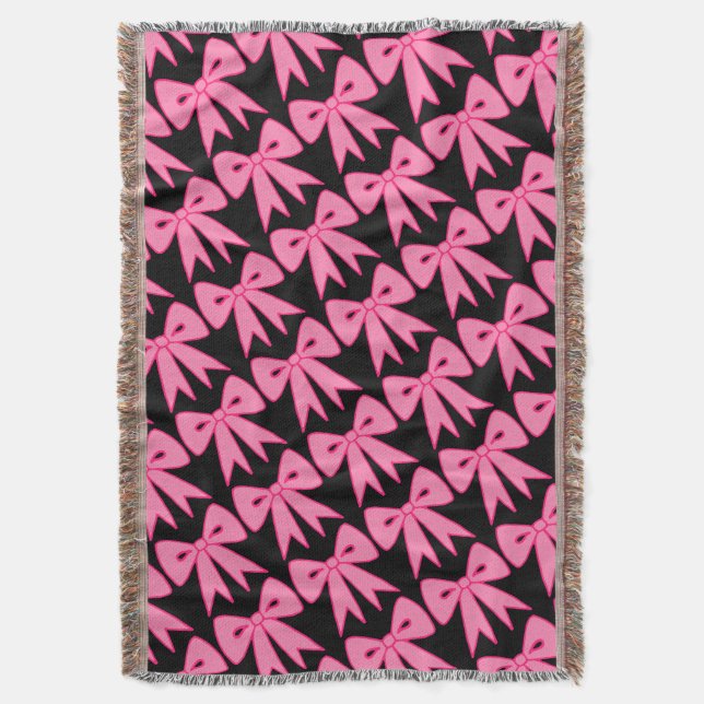 Retro Pink Bows Throw Blanket Gift (Front Vertical)