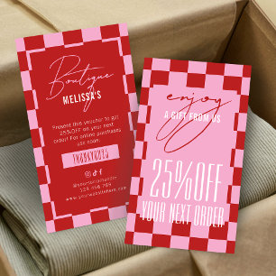 Retro Pink Business Next Order Discount Voucher Card