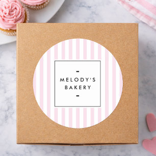 Retro Pink Candy Stripes Bakery Classic Round Sticker