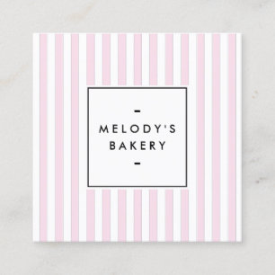 Retro Pink Candy Stripes Bakery Square Business Card