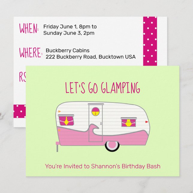 Retro Pink Canned Ham Can Trailer Glamping Invitation (Front/Back)