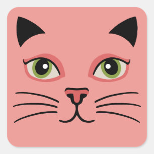 Retro Pink Cat Square Sticker