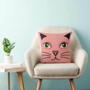 Retro Pink Cat Throw Pillow