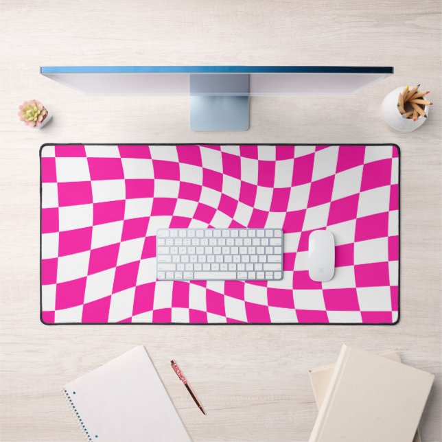 Retro Pink Checked Warped Chequered  Desk Mat (Office 1)