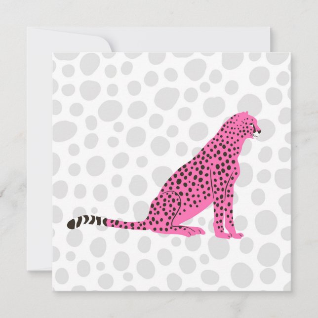 Retro Pink Cheetah Wild Cat Portrait Art Holiday Card (Front)
