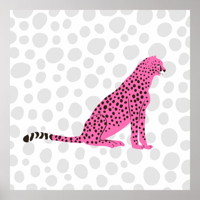 Retro Pink Cheetah Wild Cat Portrait Art Poster (Front)