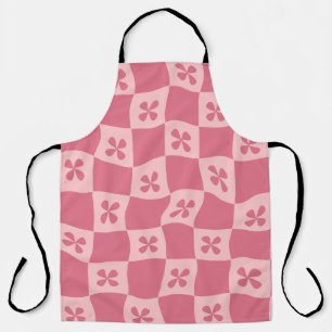 Retro Pink Chequered Floral Pattern Apron
