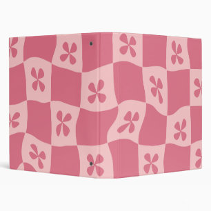 Retro Pink Chequered Floral Pattern Binder