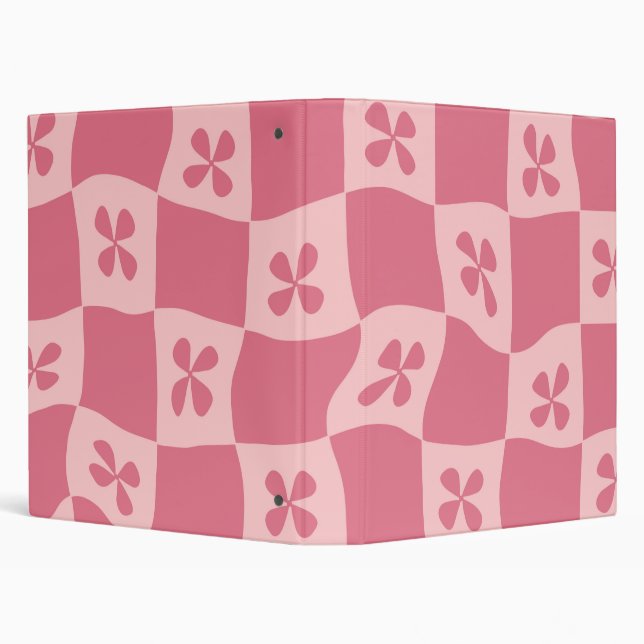 Retro Pink Chequered Floral Pattern Binder (Background)
