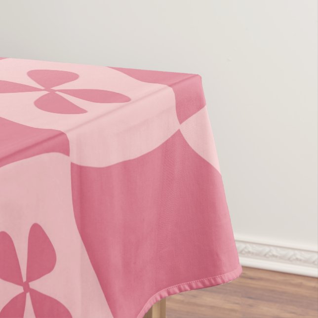 Retro Pink Chequered Floral Pattern Tablecloth (In Situ)