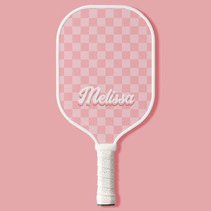 Retro Pink Chequered Monogram Pickleball Paddle