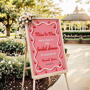 Retro pink Cherry Valentine Bridal Shower Welcome Poster