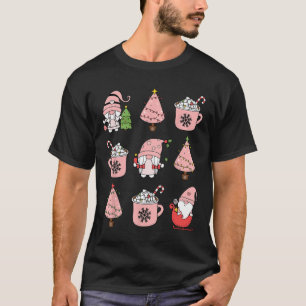 Retro Pink Christmas Gnome Peppermint Iced Latte C T-Shirt