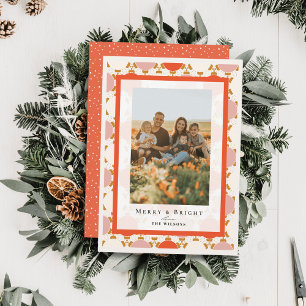 Retro Pink Christmas Ornaments Holiday Photo Card