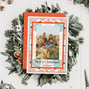 Retro Pink Christmas Trees Holiday Photo Card