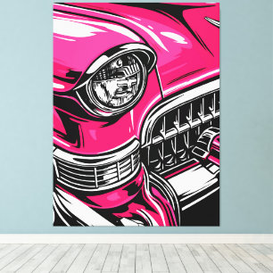 Retro Pink Classic Car Front Pop Art Illustration Canvas Print