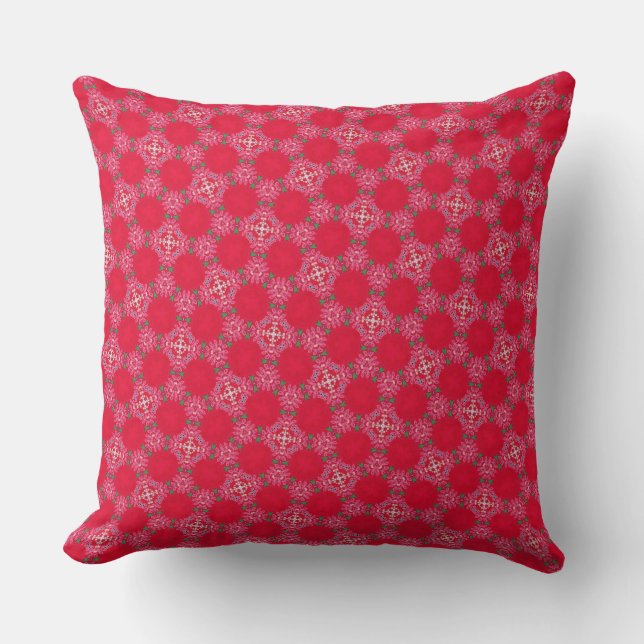 Retro Pink Clover Throw Pillow (Front)