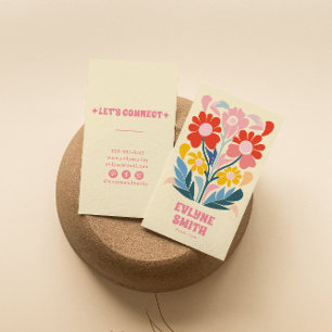 Retro Pink Colourful Groovy Floral Boho Girly Bold Business Card