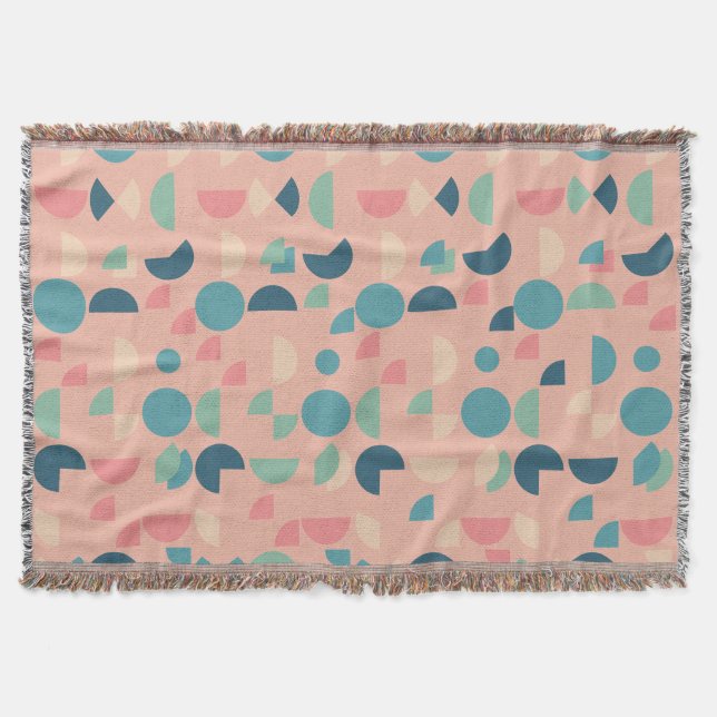 Retro Pink Colourful Modern Geometric Tribal Throw Blanket (Front)