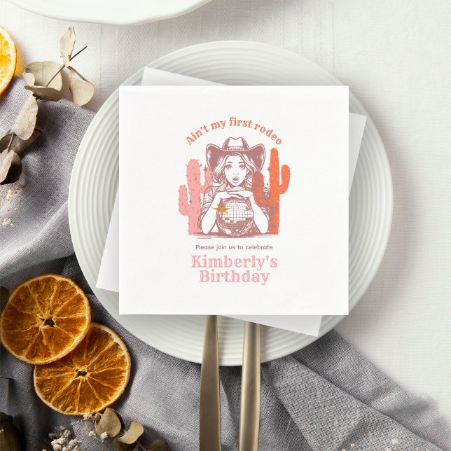 Retro Pink Cowgirl Disco Ball Birthday Party Napkin (Creator Uploaded)