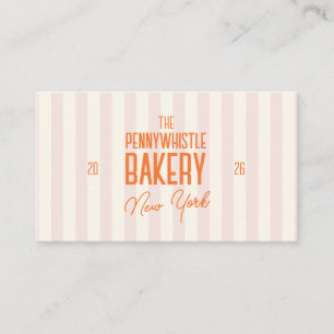 Retro Pink Cream Stripes Vintage Bakery QR Code Business Card