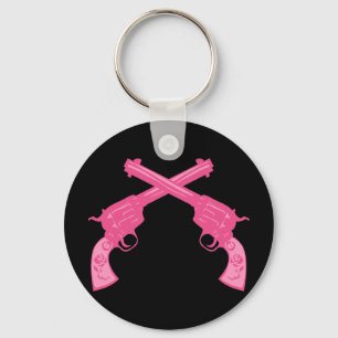 Retro Pink Crossed Pistols Keychain