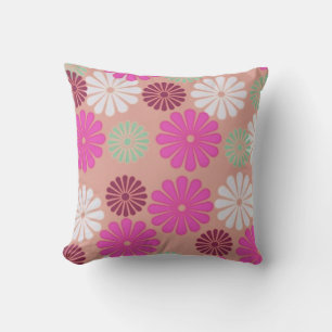 Retro Pink Daisies Throw Pillow